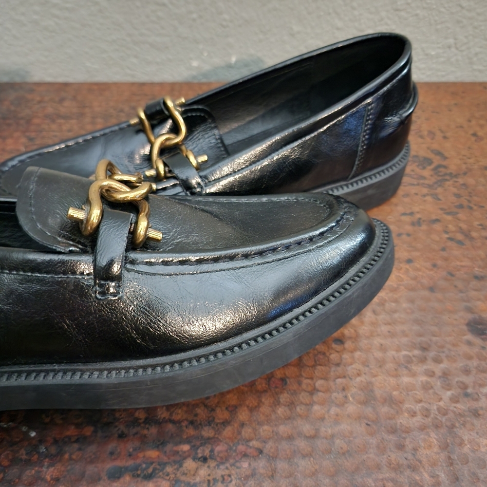 Steve Madden Black Leather Chain-Trim Loafers - Picture 13 of 16